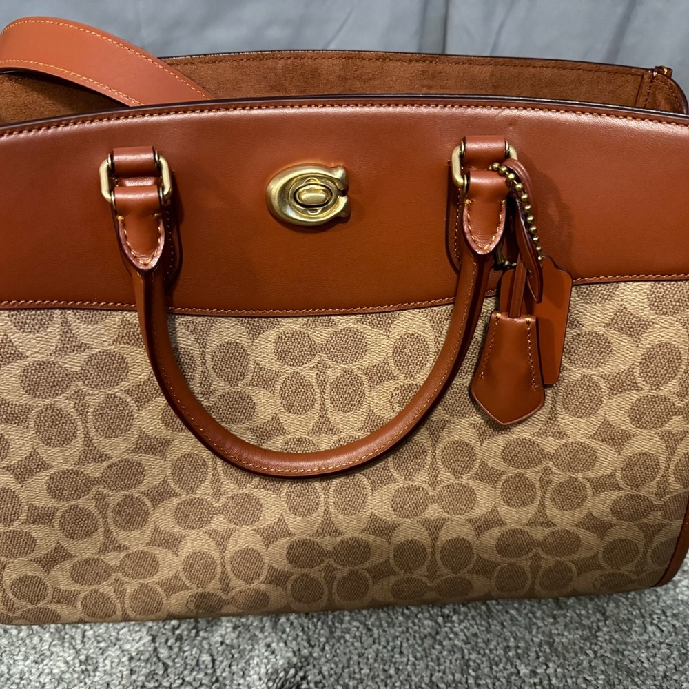 Coach Brown and Tan Satchel with Monogram Print